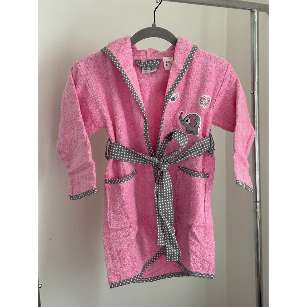 Baby Pink Bathrobe 100% Cotton Hooded Elephant Soft Robe 0-3 Months - Picture 6 of 9